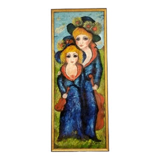 1960s Mid Century Original Oil Painting on Canvas For Sale