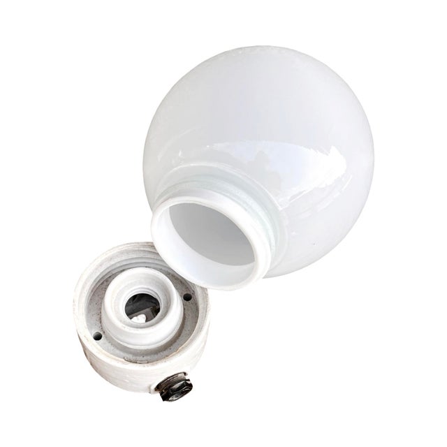 Industrial Wall Lamp, White, Glass, Foton, Poland, 1960s. For Sale - Image 4 of 11