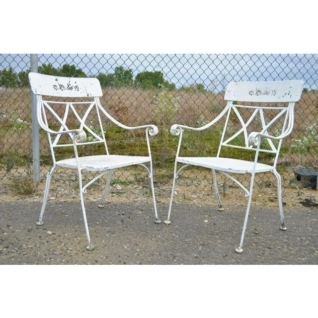 Mid-Century Modern Vintage Wrought Iron Salterini Style Garden Patio Dining Table & 4 Chairs, Attributed For Sale - Image 3 of 12