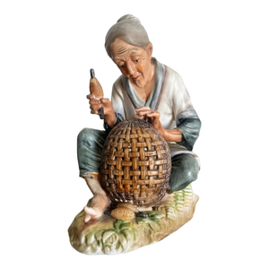 Japanese Women Weaving Basket Ceramic Sculpture