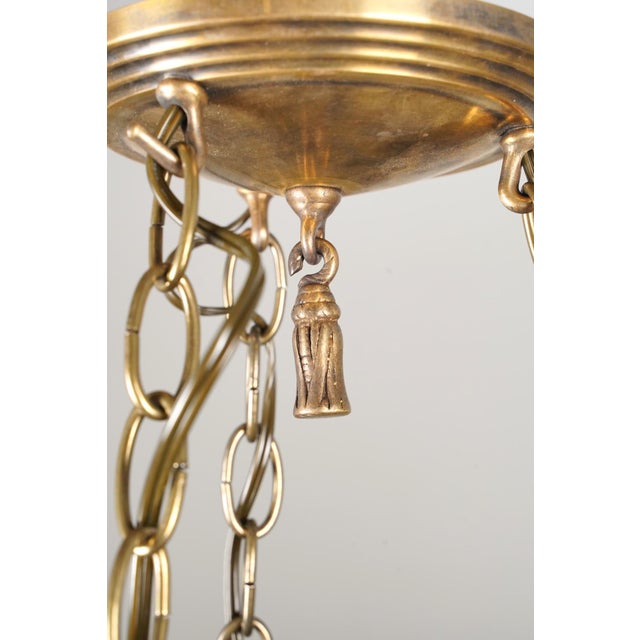 Mid 20th Century Restored Frosted Etched Glass Bowl Brass Chain Pendant Light For Sale - Image 10 of 12