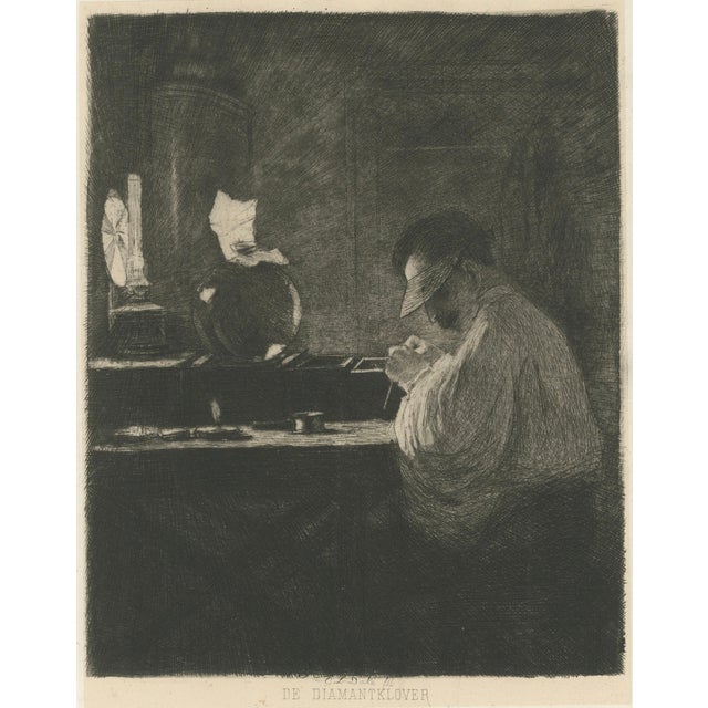 C.L. Dake, The Diamond Cleaver, 1888, Amsterdam Diamond Industry Etching For Sale - Image 4 of 10