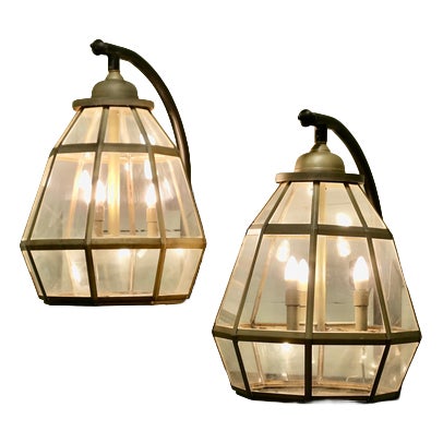 Large Octagonal Painted Brass Wall Lanterns, 1960, Set of 2 For Sale