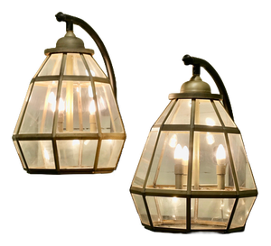 Large Octagonal Painted Brass Wall Lanterns, 1960, Set of 2