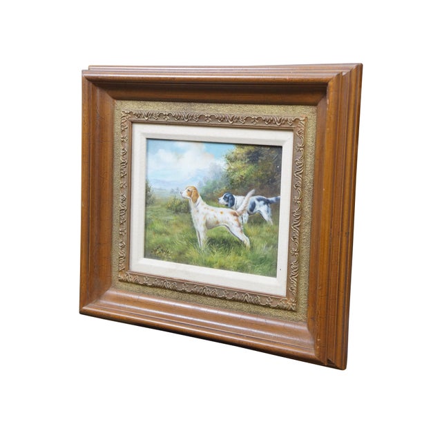 Realism Vintage A. Hale Hunting Dogs Landscape Painting Oil on Canvas Framed Realism 18" For Sale - Image 3 of 10