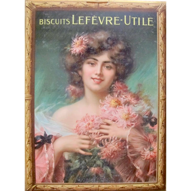 Belle Epoque Art Nouveau French Poster, Woman with Chrysanthemums For Sale