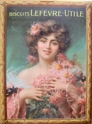 Belle Epoque Art Nouveau French Poster, Woman with Chrysanthemums