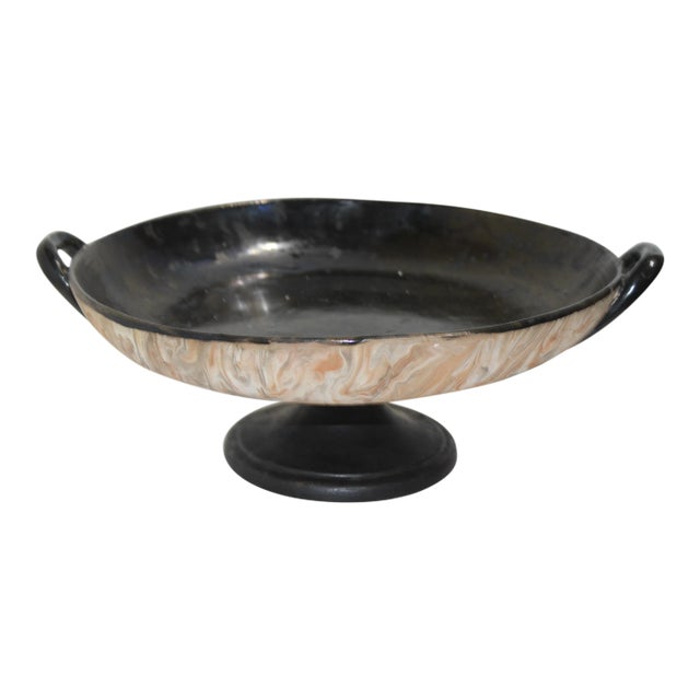 Italian Tazza Compote Terra Cotta With Marbelized Painting For Sale