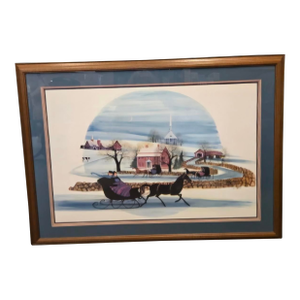 P Buckley Moss 1986 "Moonlight Ride" Framed Print Signed Numbered 137/1000 44"