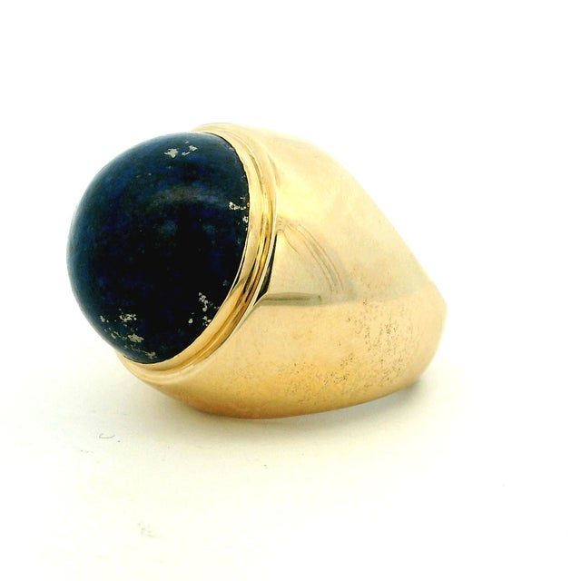 1970s 1970s JWL 14k Gold Lapis Lazuli Modernist Ring, Size 6.75 For Sale - Image 5 of 10