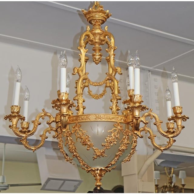 1990s Italian Fbai Gold Gilt Bronze & Crystal 12 Light Louis XV Style Chandelier For Sale - Image 11 of 12