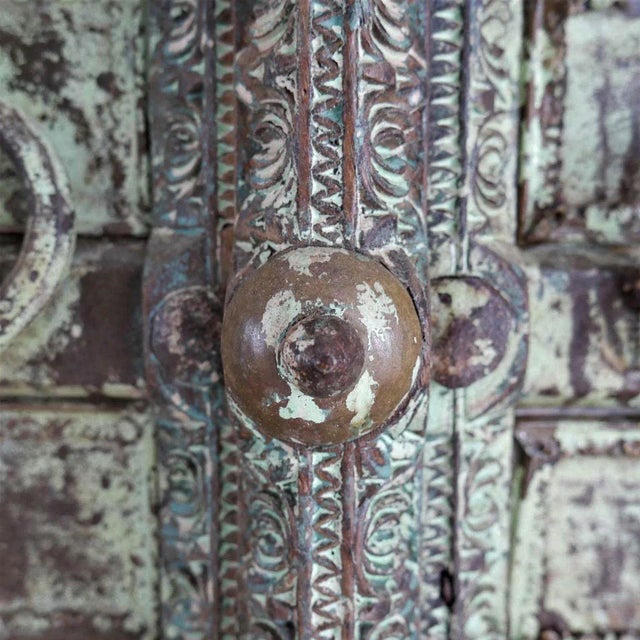 Far Pavilions Early 20th Century Handmade Carved Sliding Door | 57 Inch Tall Decorative Wall Panel and Carved Border Around the Door | Solid Wood Wall Art For Sale - Image 4 of 8