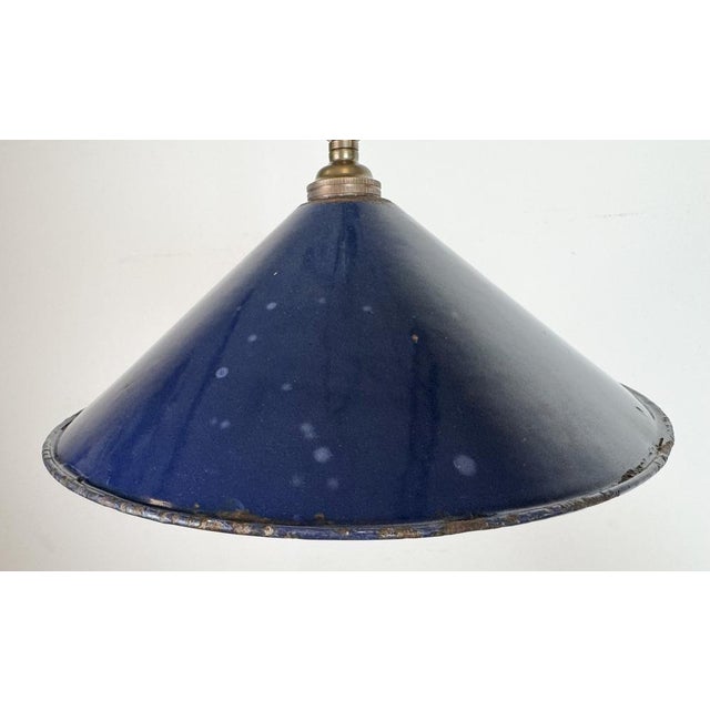 British Industrial Dark Blue Enamel Factory Pendant Lamp, 1950s For Sale - Image 4 of 15