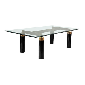 Vintage Art Deco Column Black Lucite & Brass Rectangular Coffee Table