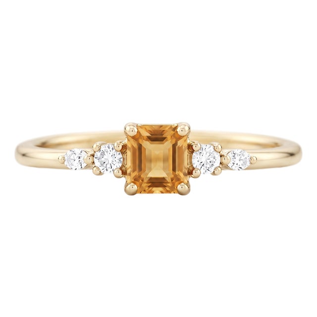 Citrine Engagement Ring • 18k Gold Plated Yellow Gemstone Ring • November Birthstone Ring Us 7 For Sale