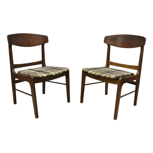 Vintage Mid Century Modern Walnut & Oak Sculptural Dining Side Chairs - A Pair For Sale
