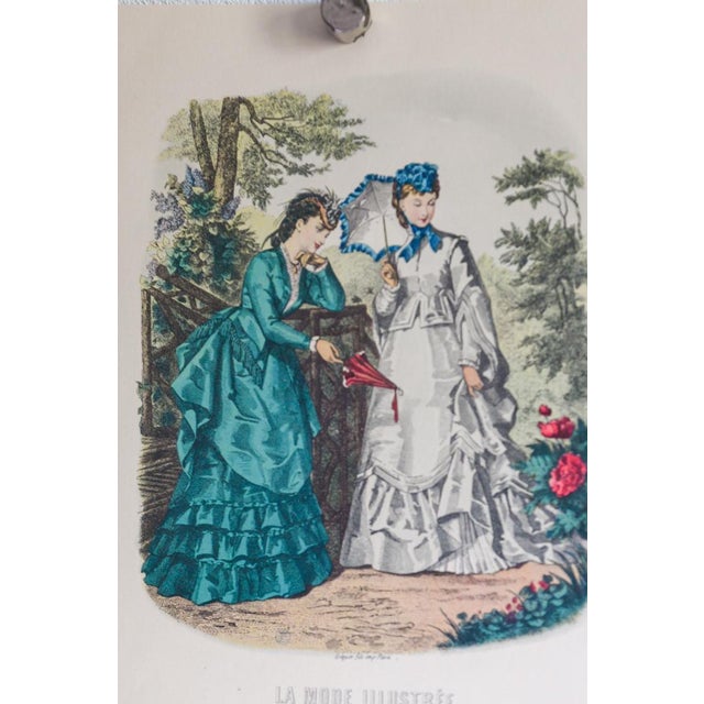 Lot of 5 Antique French Fashion Plates L La Mode Illustrée 1870s L Signed Anaïs Toudouze, Hand Colored Bustle Dresses, 9x12" Each For Sale - Image 9 of 17