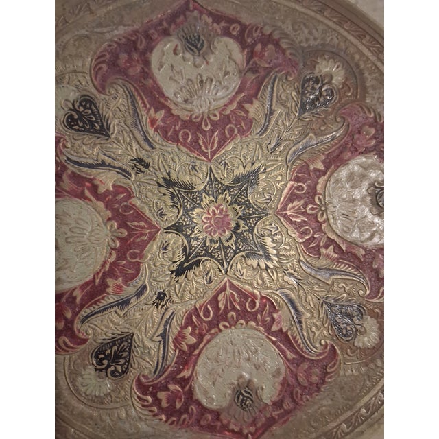 Gold F-004, Mid-Century Indo-Persian Etched Brass Wall Plate With Crimson Lacquer For Sale - Image 8 of 12
