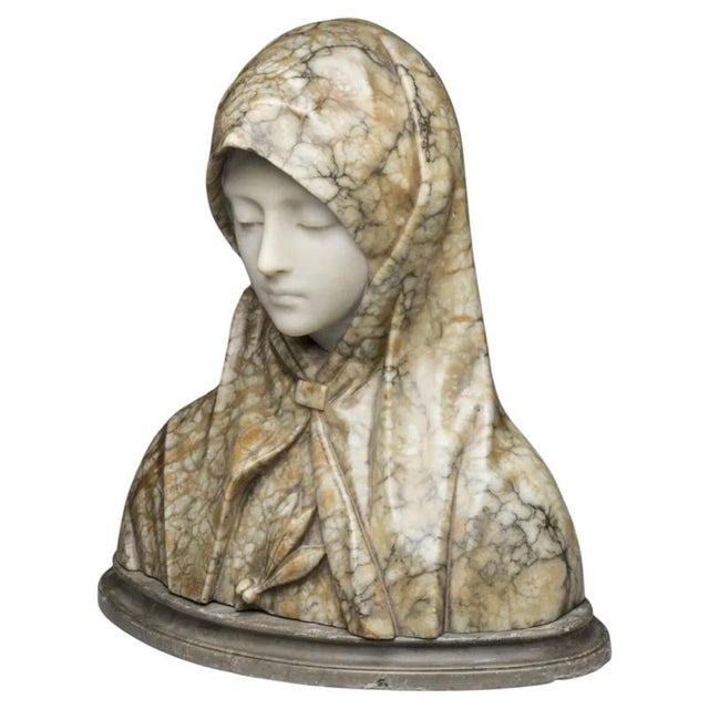 Libero Gremigni, Bust of Virgin Mary, 19th-Century, Marble and Alabaster For Sale - Image 5 of 5