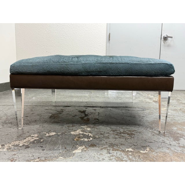 Lee Industries Lee Industries for Witford Hide + Leather Ottoman For Sale - Image 4 of 12
