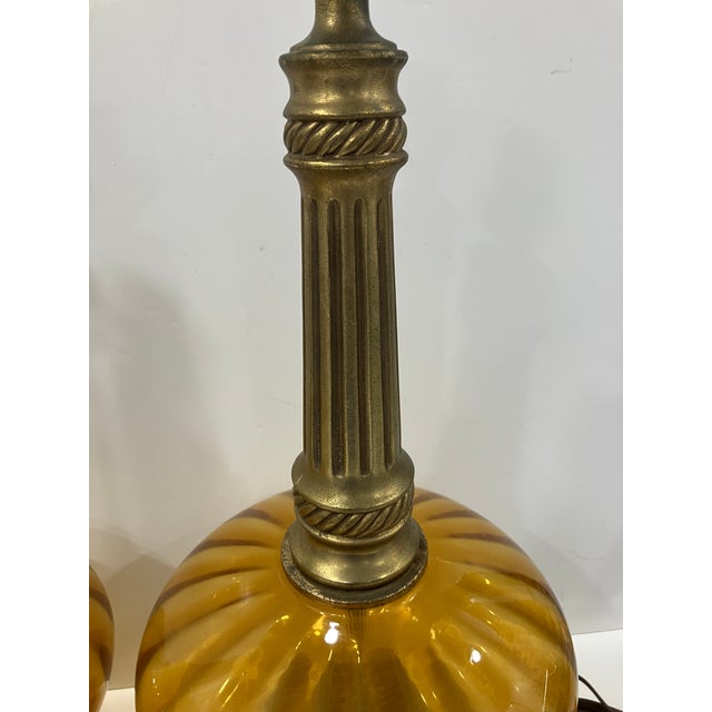 Amber Vintage Amber Glass Lamps - a Pair For Sale - Image 8 of 11