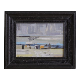 French Oil on Canvas Harbor Scene Painting, 1958 For Sale