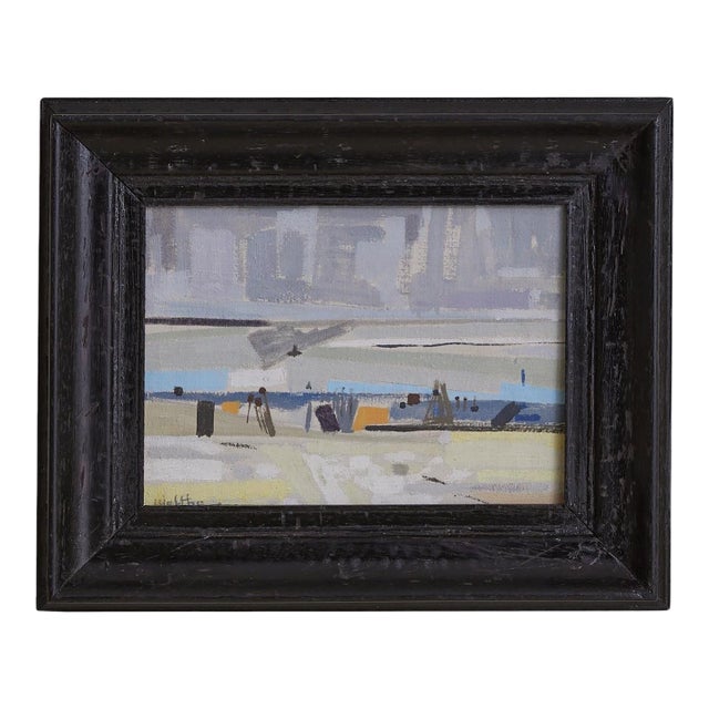 French Oil on Canvas Harbor Scene Painting, 1958 For Sale