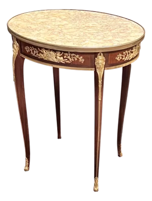 19th Century Oval French Louis XV / XVI Style Gilt Bronze Mounted Side Table