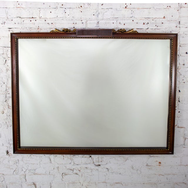 20th Century Traditional or Regency Style Rectangular Wall Mirror Walnut Tone & Gilded Details For Sale - Image 6 of 17