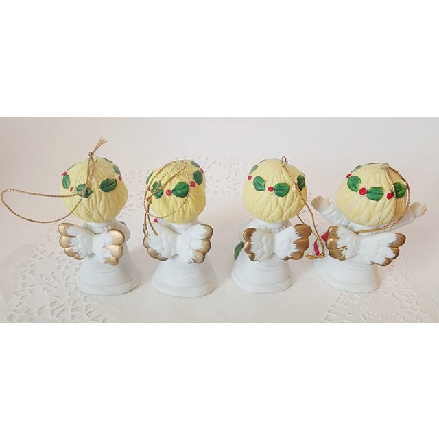 .Vintage Bisque Porcelain Angel Figurine Ornaments. Made in Taiwan. Set of Four. For Sale - Image 4 of 9