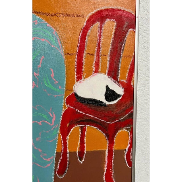 Textile Liang Yifeng, Chinese Taiwanese Modernist Oil Painting Liang Yifeng Woman in Blue Interior For Sale - Image 7 of 12