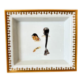 Jaipur Style French Porcelain Vide-Poche or Ashtray With Indian Miniature Portrait For Sale