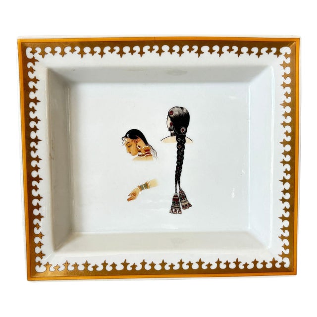 Jaipur Style French Porcelain Vide-Poche or Ashtray With Indian Miniature Portrait For Sale