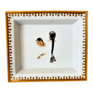 Jaipur Style French Porcelain Vide-Poche or Ashtray With Indian Miniature Portrait