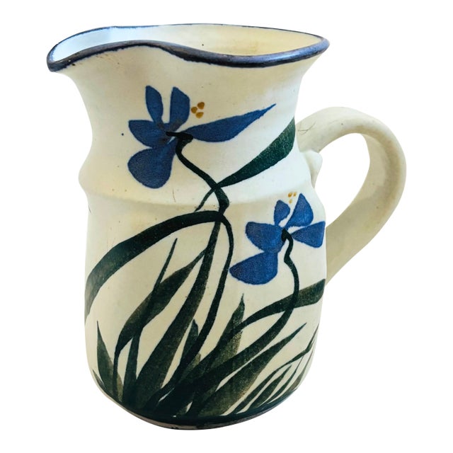 Blue Iris Studio Pottery Pitcher Signed Steinman For Sale