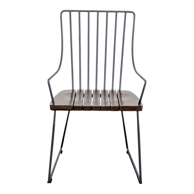 Crate & Barrel Industrial Metal & Wood Accent Chair For Sale