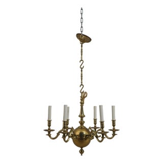 Virginia Metalcrafters Colonial Williamsburg 6 Arm Brass Chandelier For Sale