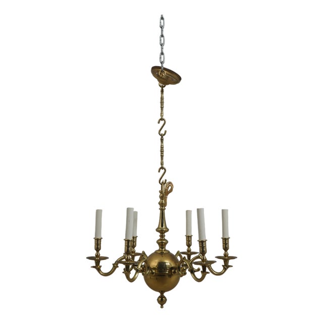 Virginia Metalcrafters Colonial Williamsburg 6 Arm Brass Chandelier For Sale