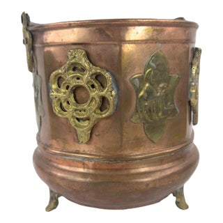 Antique French-Style Copper and Brass Jardiniere Planter With Gothic Mounts, C. 1900 For Sale