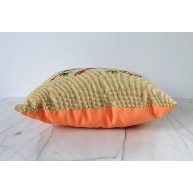 Textile Vintage Needlepoint Accent Pillow With Bird Motif For Sale - Image 7 of 9