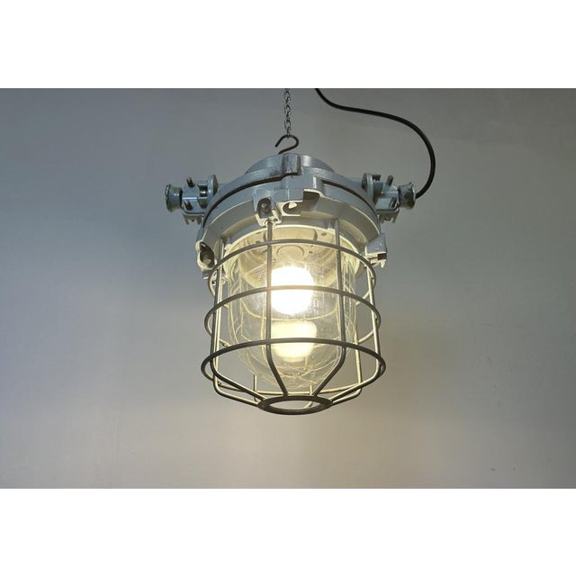 Industrial Grey Bunker Ceiling Light with Iron Cage from Elektrosvit, 1970s For Sale - Image 15 of 16