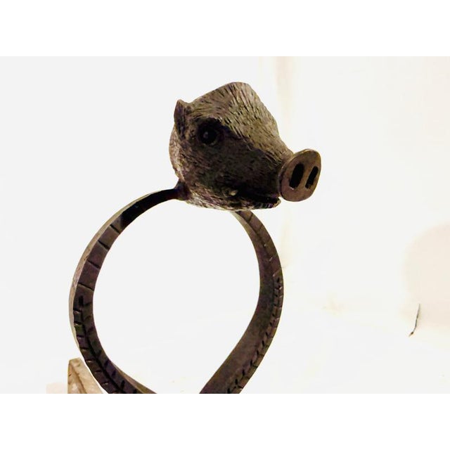 Late 19th Century Wrought Iron Andirons with Boars Heads, France, Set of 2 For Sale - Image 6 of 13