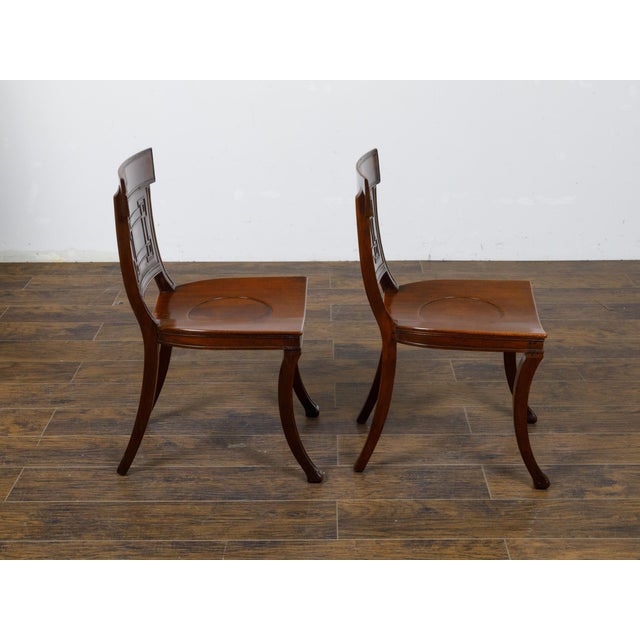 Brown Pair of English Regency Mahogany Hall Chairs with Painted Coat of Arms For Sale - Image 8 of 12