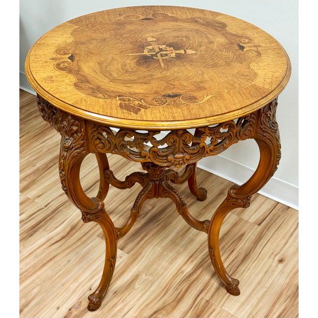 Wood Antique Round French Louis XV Style Carved Wood Center Table For Sale - Image 7 of 13