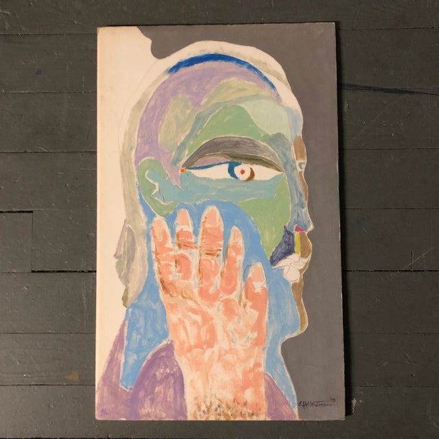 1970s Original Vintage E.J.Hartmann Modernist Abstract Portrait Painting 1970’s For Sale - Image 5 of 5