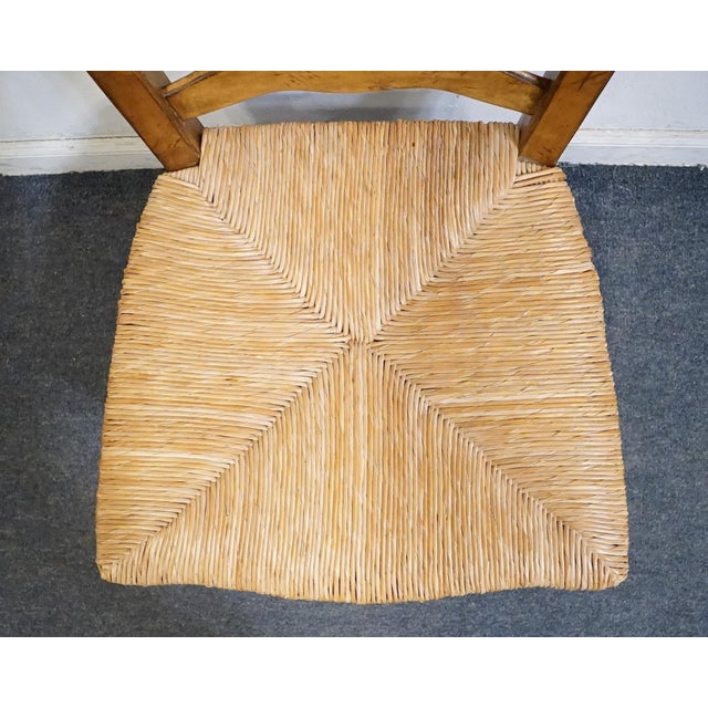 Brown High End Vintage Solid Rubberwood Country French Ladderback Dining Side Chair W. Rush Seat For Sale - Image 8 of 10