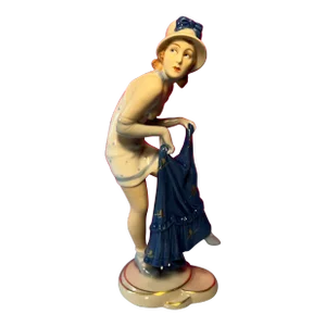 Antique Royal Dux Porcelain Figurine Woman Dressing at the Beach