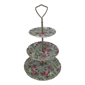 Vintage Norquest China 3-Tier Hand Painted Floral Porcelain Lazy Susan Marked
