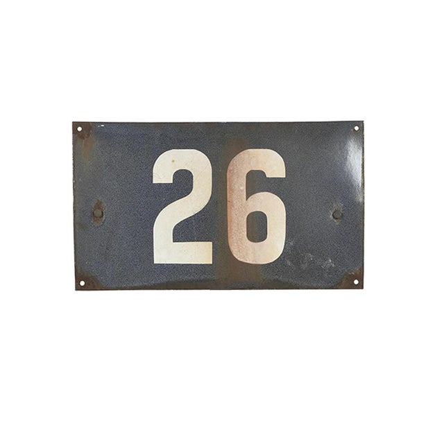 Enameled Metal Number 26 Plate For Sale - Image 4 of 4
