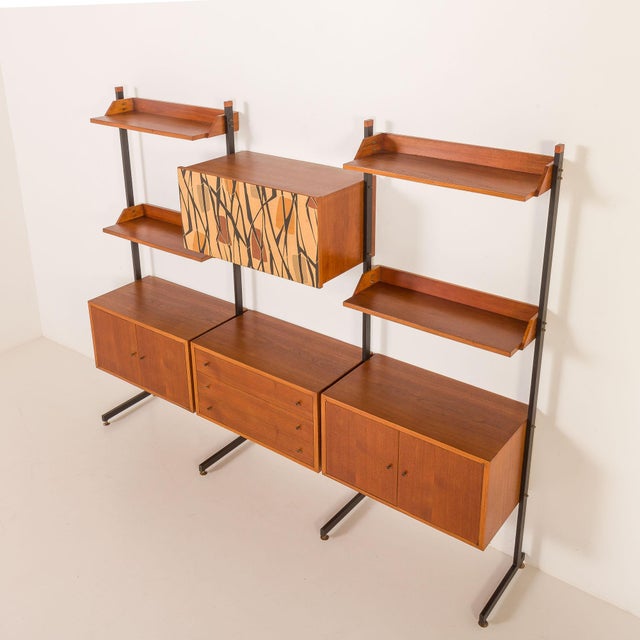 Italian Free Standing Wall Unit in Teak, 1950s For Sale - Image 4 of 18